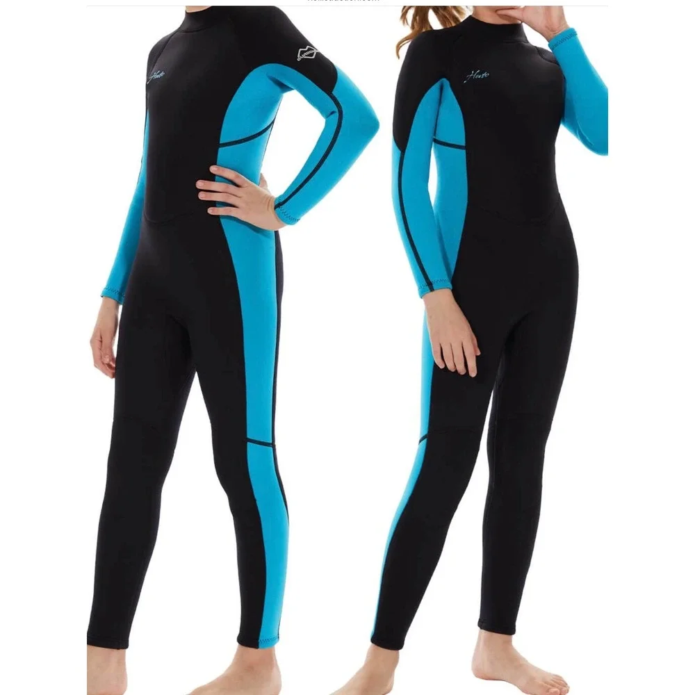 Hevto Wetsuit Kids 14 Black Blue New 3/2mm Neoprene Full Thermal Youth K01-Blue